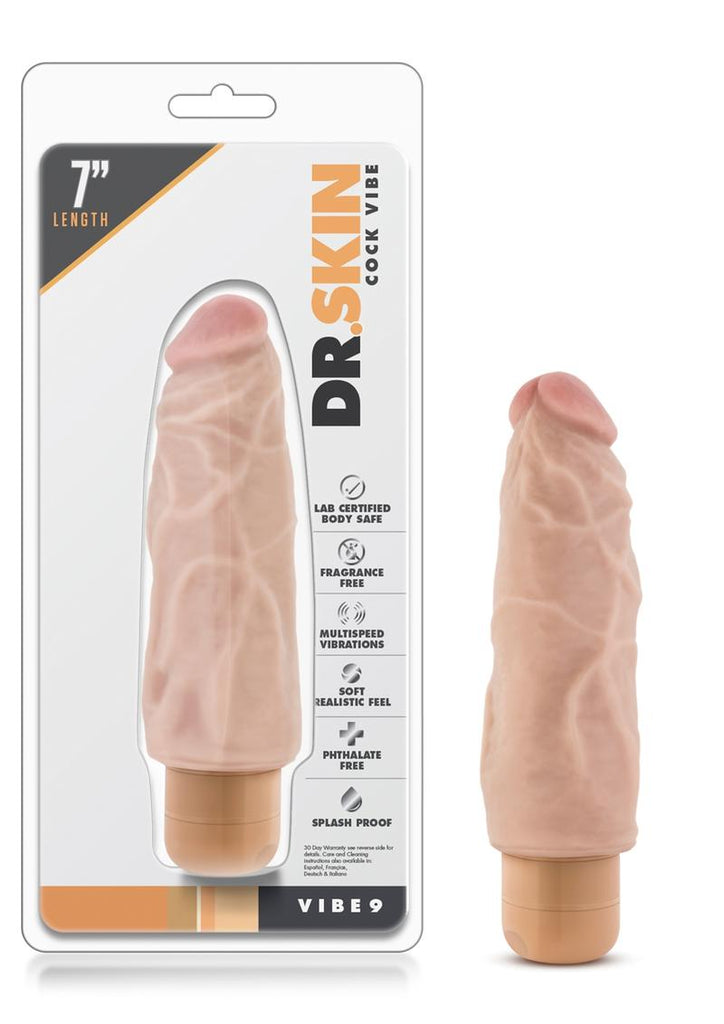 Dr. Skin Cock Vibe 9 Vibrating Dildo - Flesh/Vanilla - 7in