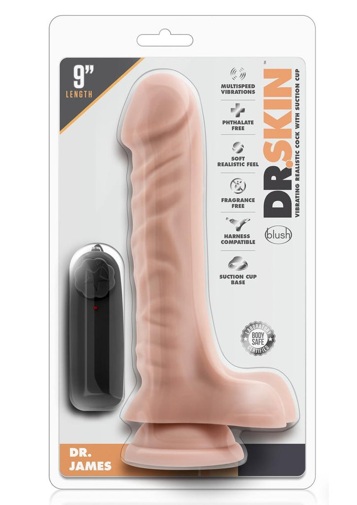 Dr. Skin Dr. James Vibrating Dildo with Balls and Remote Control - Flesh/Vanilla - 9in