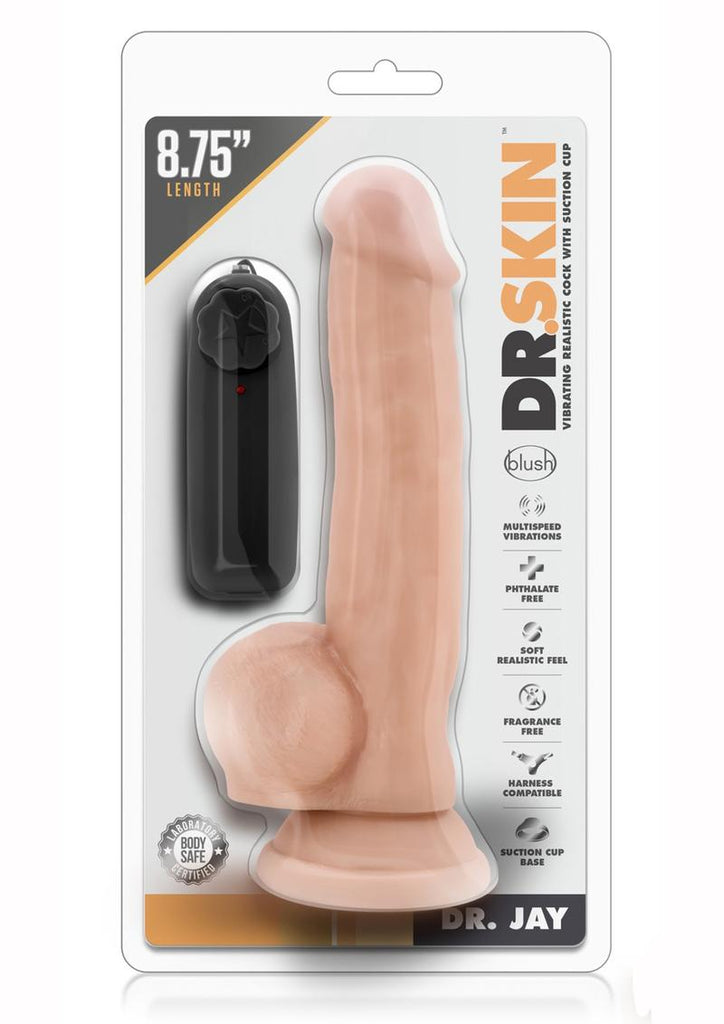 Dr. Skin Dr. Jay Vibrating Dildo with Balls and Remote Control - Flesh/Vanilla - 8.75in