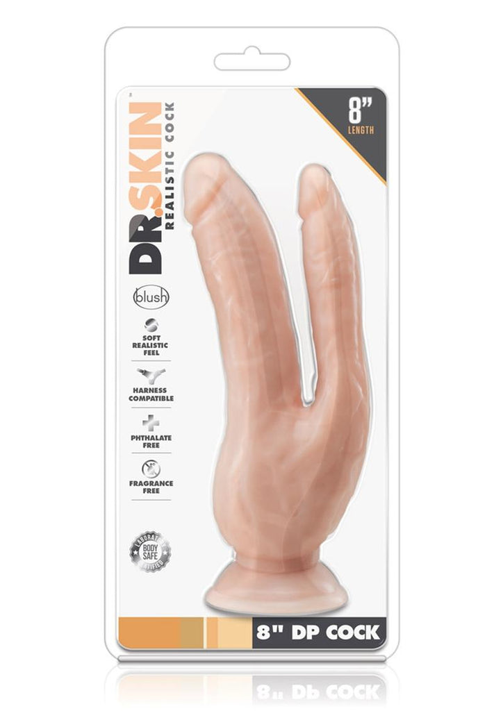 Dr. Skin Dual Penetrating Dildo with Suction Cup - Flesh/Vanilla - 8in