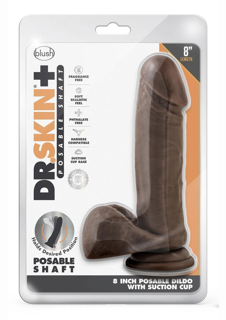 Dr. Skin Plus Posable Dildo with Balls - Chocolate - 8in