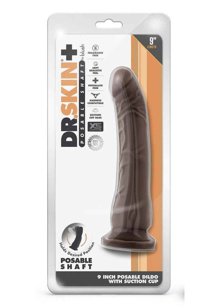 Dr. Skin Plus Posable Dildo with Suction Cup - Chocolate - 9in