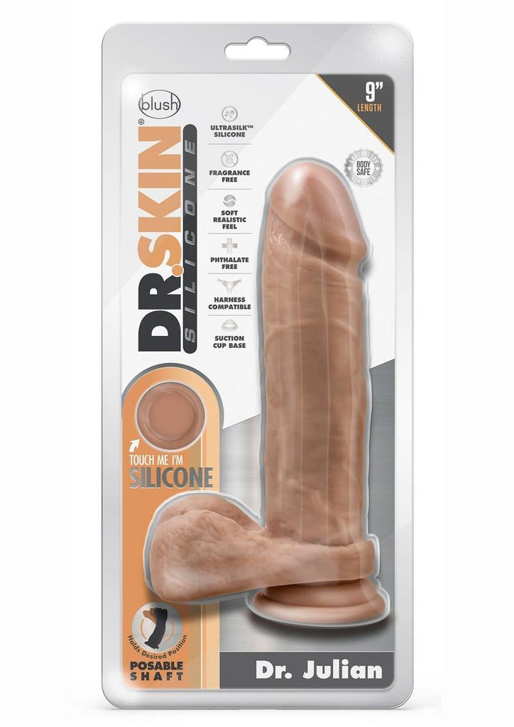 Dr. Skin Silicone Dr. Julian Dildo with Balls and Suction Cup - Caramel/Mocha - 9in