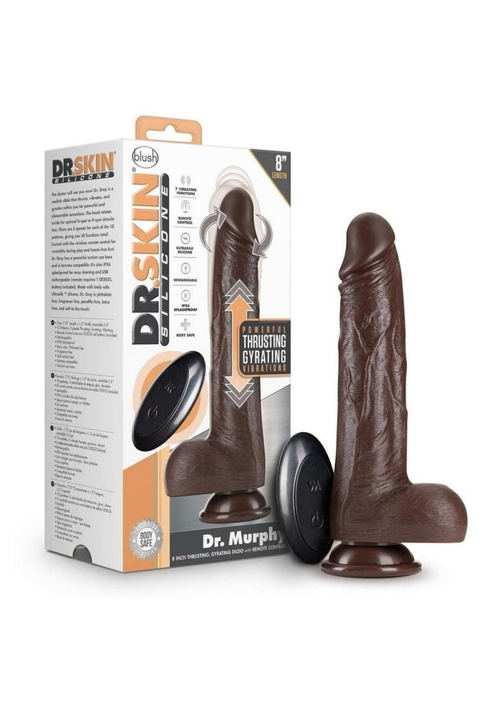 Dr. Skin Silicone Dr. Murphy Rechargeable Thrusting Dildo with Remote Control - Chocolate - 8in