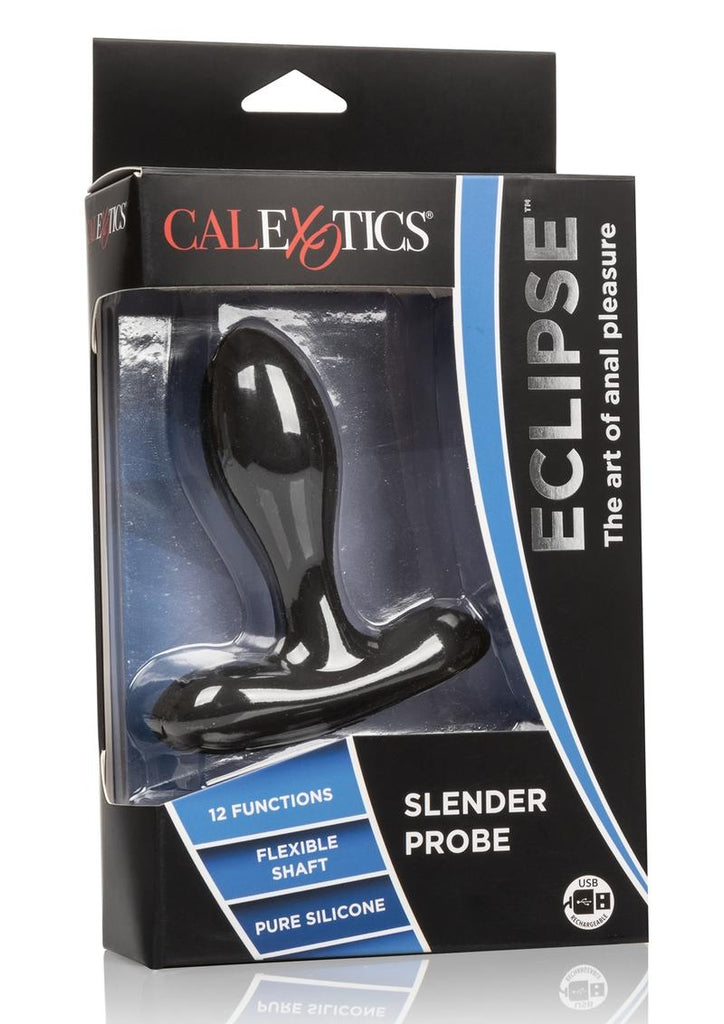Eclipse Slender Probe Silicone USB Rechargeable Anal Plug Waterproof - Black - 3.75in