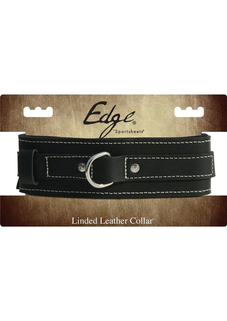 Edged Lined Adjustable Leather Collar - Black/Metal