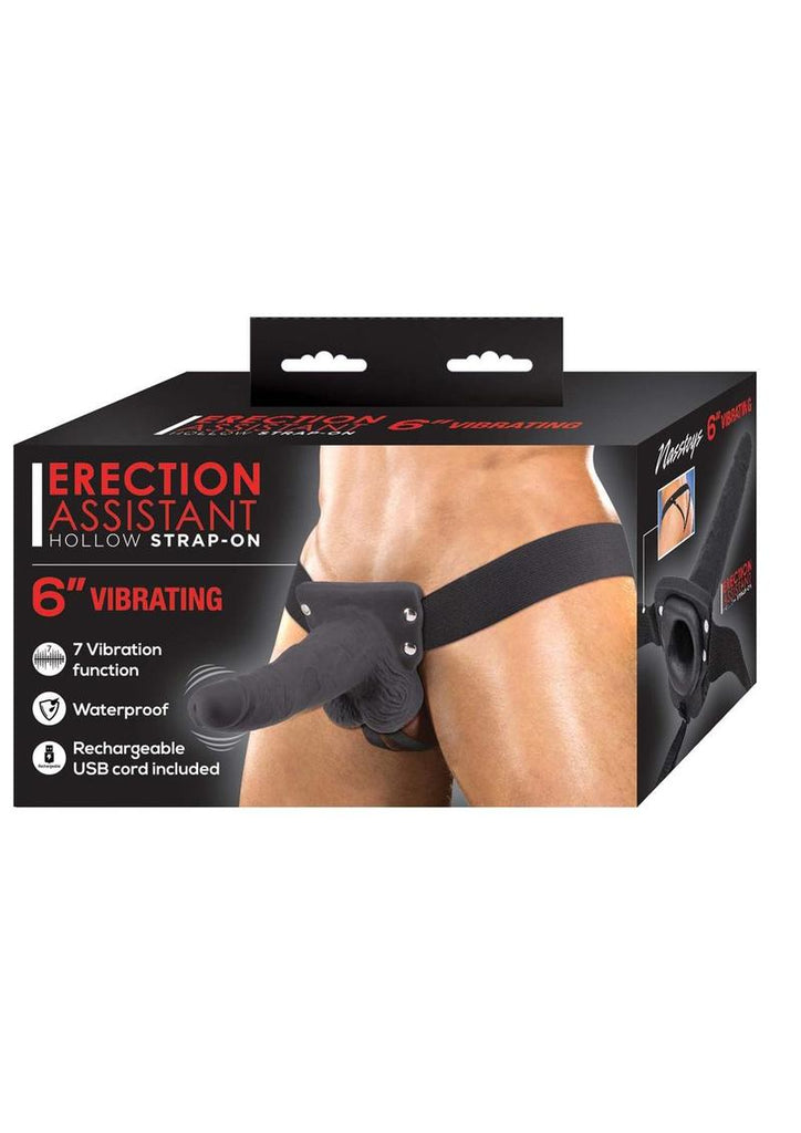 Erection Assistant Hollow Vibrating Strap-On - Black - 6in