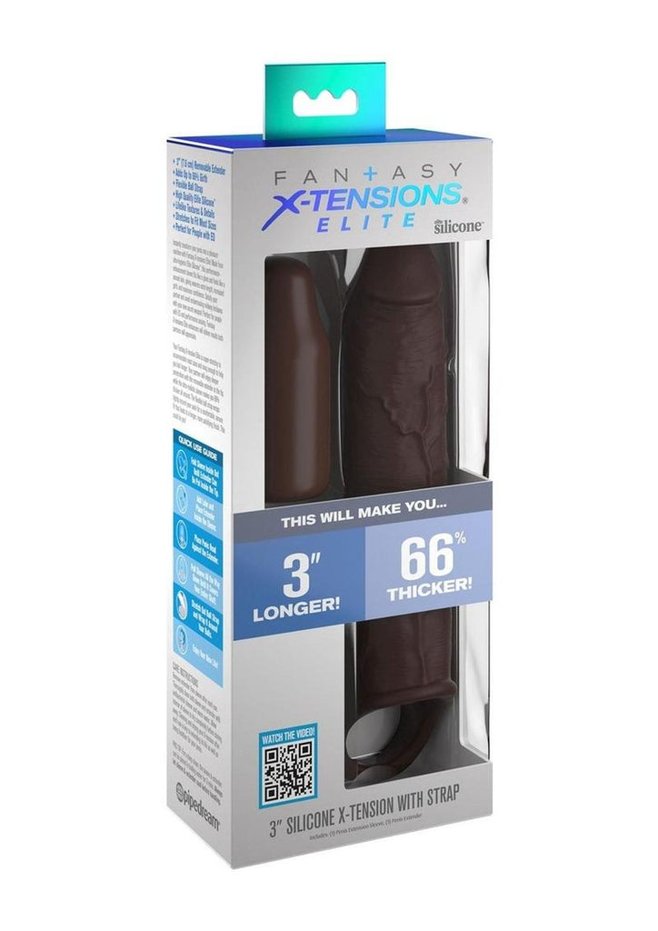 Fantasy X-Tension Elite Silicone Extension Sleeve with Strap - Chocolate - 7in