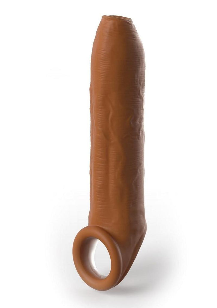 Fantasy X-Tension Elite Silicone Uncut Extension Sleeve with Strap - Caramel - 7in