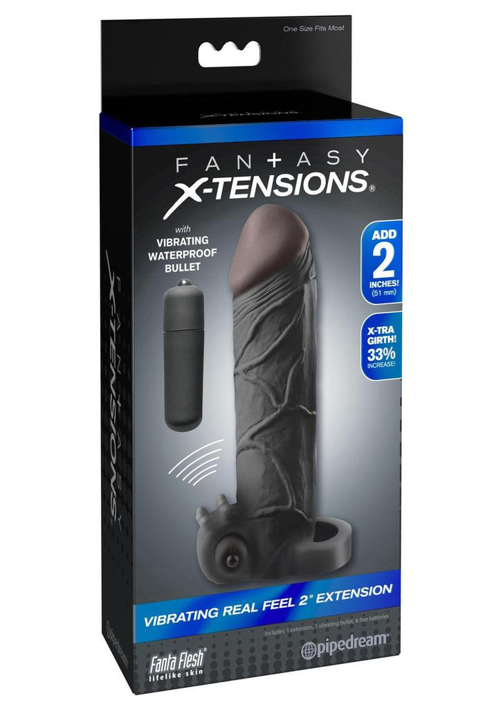 Fantasy X-Tensions Vibrating Real Feel 2in Extension Sleeve - Black - 6.5in
