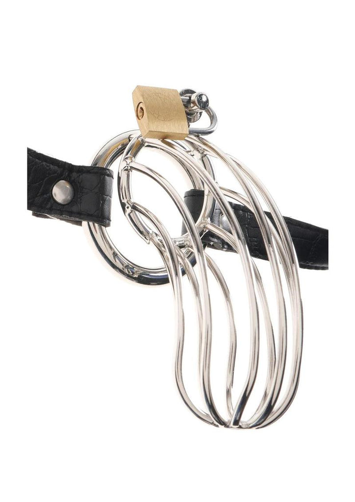 Fetish Fantasy Extreme The Prisoner Steel Cock Cage Chastity Belt with Lock - Metal/Silver