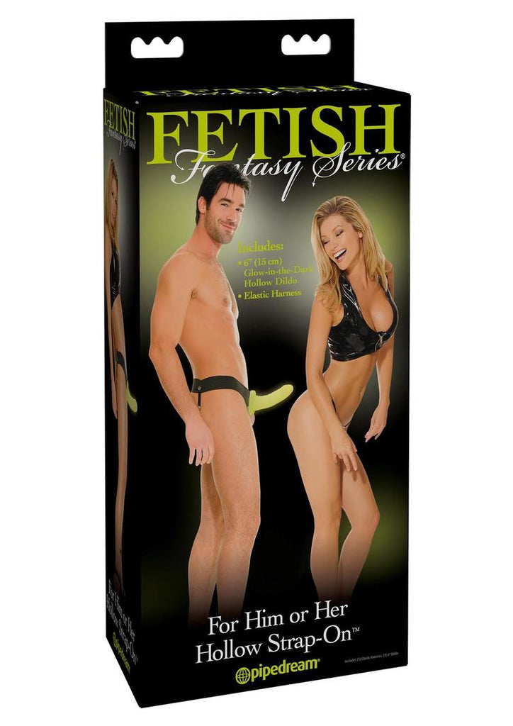 Fetish Fantasy Series For Him Or Her Hollow Strap-On Dildo and Adjustable Harness - Glow In The Dark - 6in