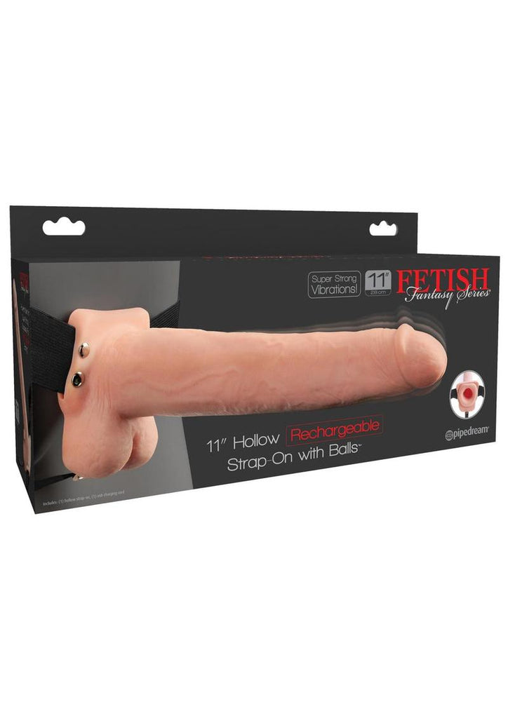 Fetish Fantasy Series Hollow Rechargeable Strap-On Dildo with Balls and Harness - Vanilla - 11in