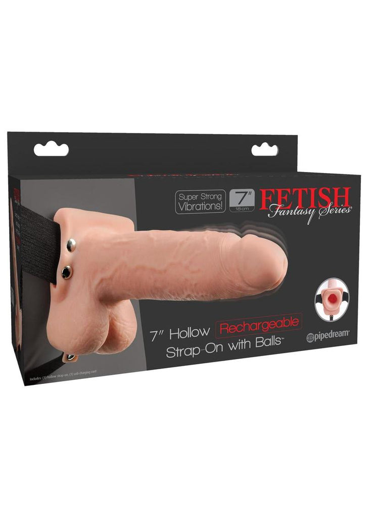 Fetish Fantasy Series Hollow Rechargeable Strap-On Dildo with Balls and Harness - Vanilla - 7in