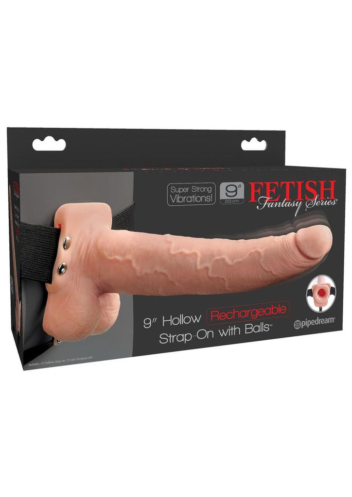 Fetish Fantasy Series Hollow Rechargeable Strap-On Dildo with Balls and Harness - Vanilla - 9in