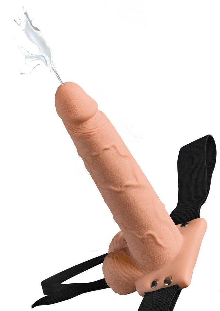 Fetish Fantasy Series Hollow Squirting Strap-On Dildo with Balls and Harness - Vanilla - 7.5in