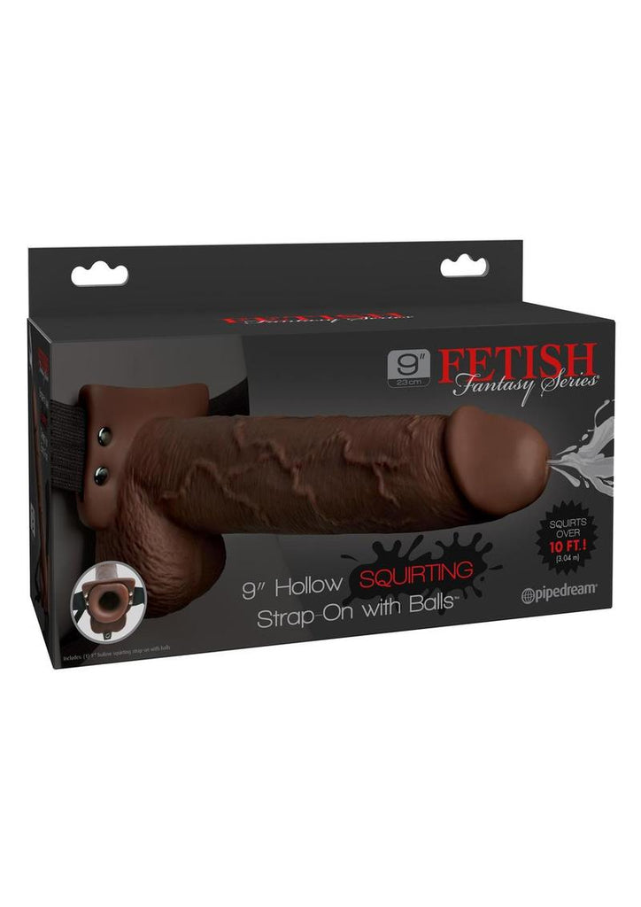 Fetish Fantasy Series Hollow Squirting Strap-On Dildo with Balls and Harness - Chocolate - 9in