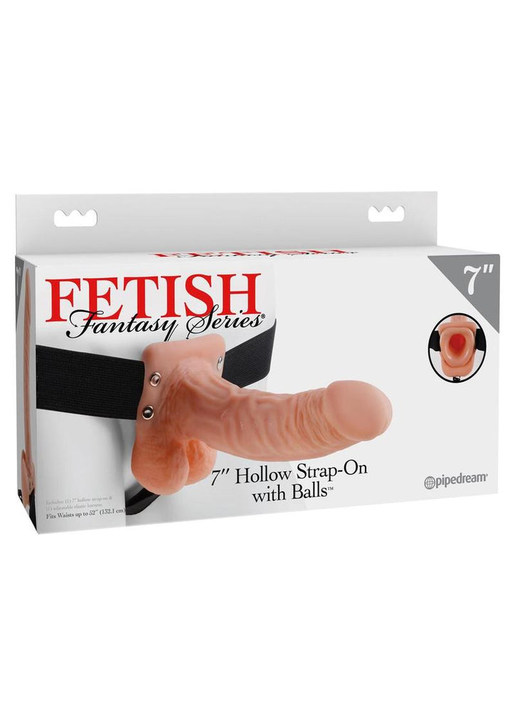 Fetish Fantasy Series Hollow Strap-On Dildo with Balls and Stretchy Harness - Flesh/Vanilla - 7in