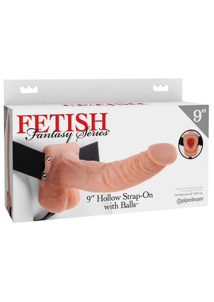 Fetish Fantasy Series Hollow Strap-On Dildo with Balls and Stretchy Harness - Flesh/Vanilla - 9in
