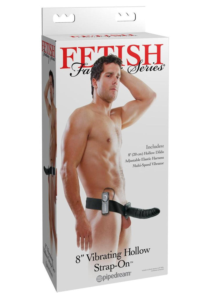 Fetish Fantasy Series Vibrating Hollow Strap-On Dildo and Adjustable Harness with Remote Control - Black - 8in