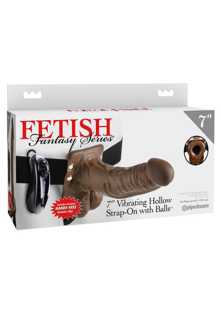 Fetish Fantasy Series Vibrating Hollow Strap-On Dildo with Balls and Harness with Remote Control - Chocolate - 7in