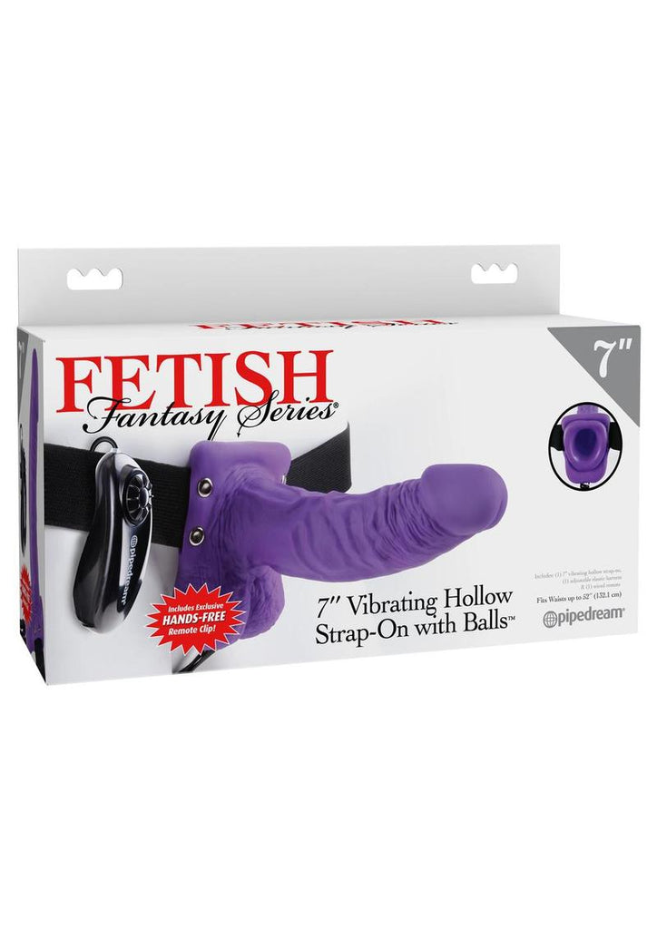 Fetish Fantasy Series Vibrating Hollow Strap-On Dildo with Balls and Harness with Remote Control - Purple - 7in