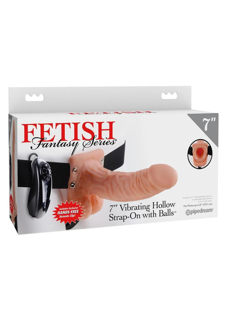 Fetish Fantasy Series Vibrating Hollow Strap-On Dildo with Balls and Harness with Remote Control - Flesh/Vanilla - 7in