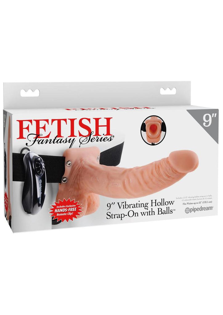 Fetish Fantasy Series Vibrating Hollow Strap-On Dildo with Balls and Harness with Remote Control - Flesh/Vanilla - 9in