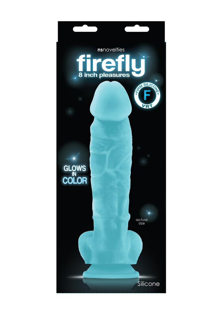 Firefly 8 Inch Pleasures Silicone Glow In The Dark Dildo - Blue/Glow In The Dark - 8in