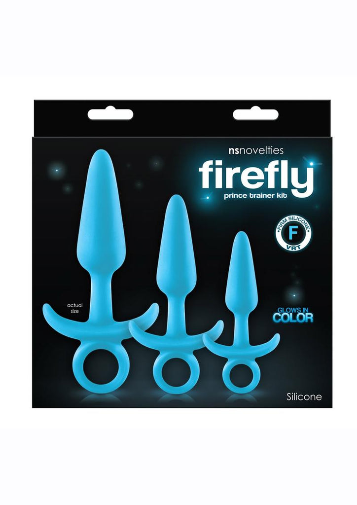 Firefly Prince Trainer Kit Silicone Butt Plugs - Blue/Glow In The Dark