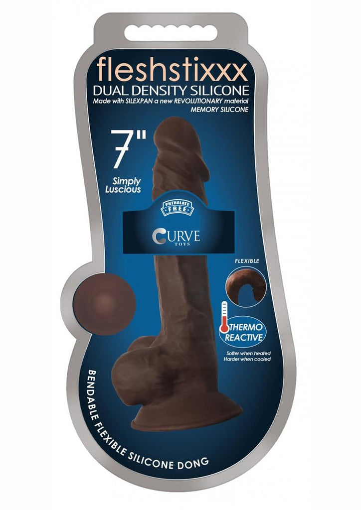 Fleshstixxx Dual Density Silicone Bendable Dong with Balls - Chocolate - 7in