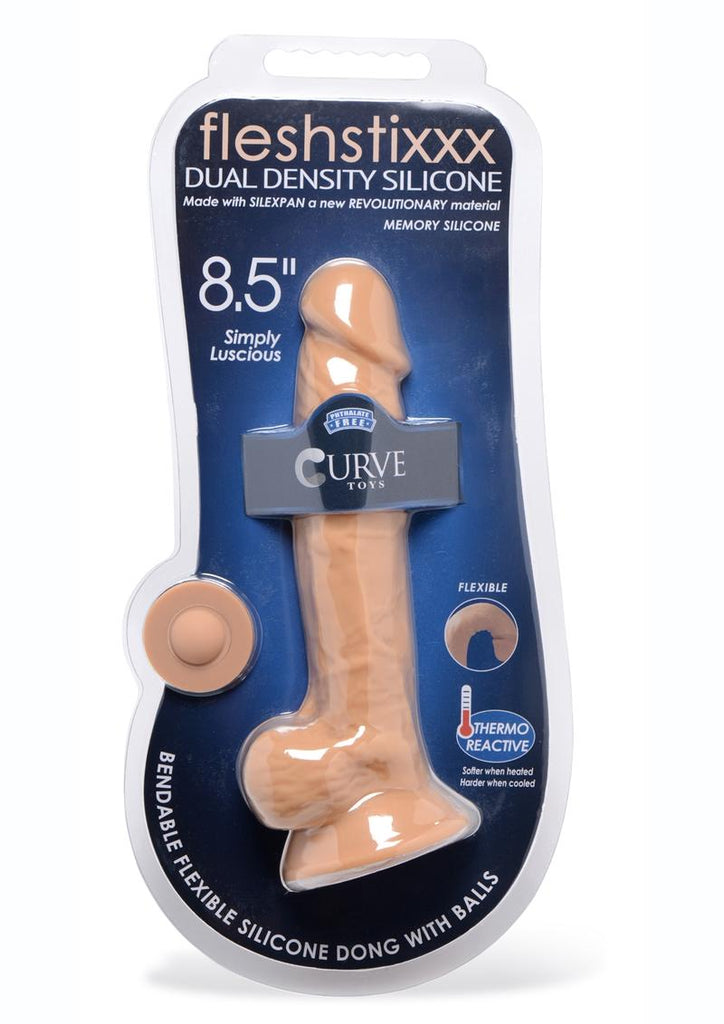 Fleshstixxx Dual Density Silicone Bendable Dong with Balls - Caramel - 8.5in