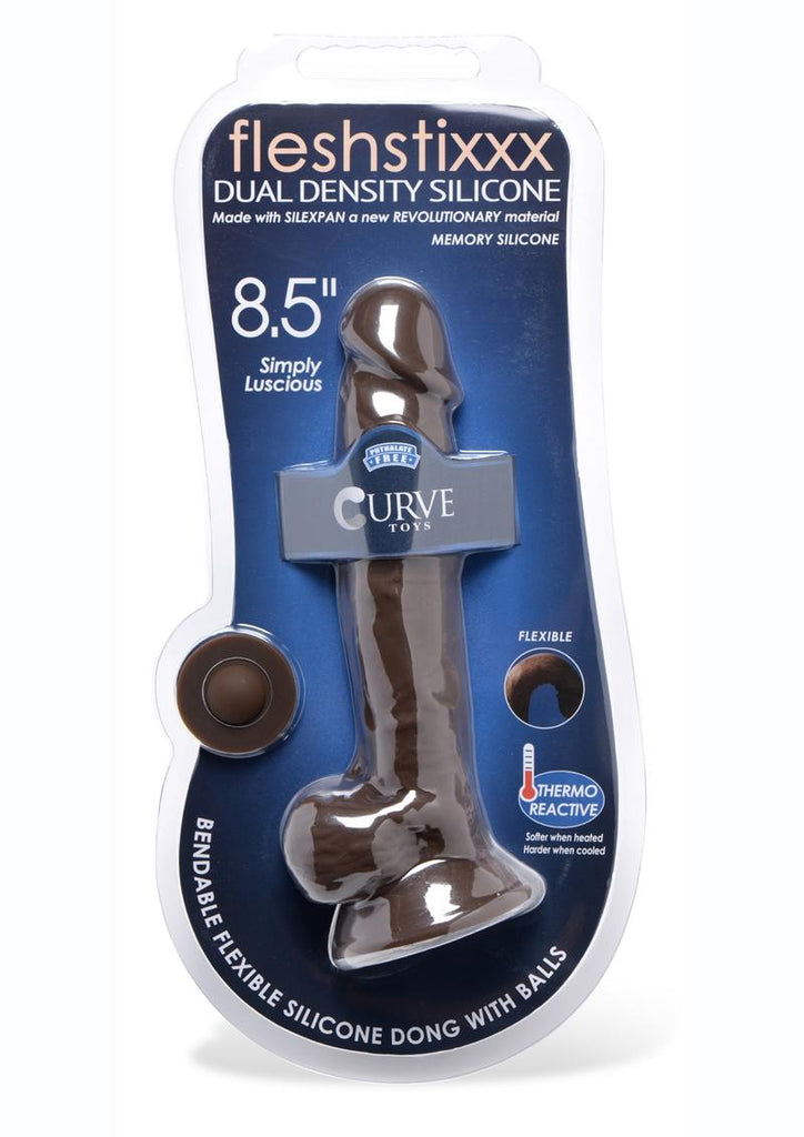 Fleshstixxx Dual Density Silicone Bendable Dong with Balls - Chocolate - 8.5in