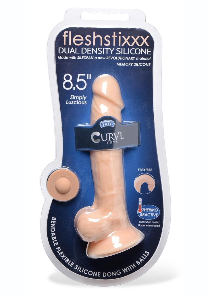 Fleshstixxx Dual Density Silicone Bendable Dong with Balls - Vanilla - 8.5in