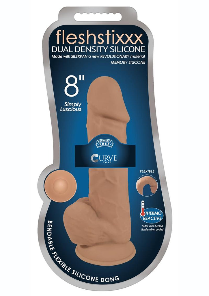Fleshstixxx Dual Density Silicone Bendable Dong with Balls - Caramel - 8in