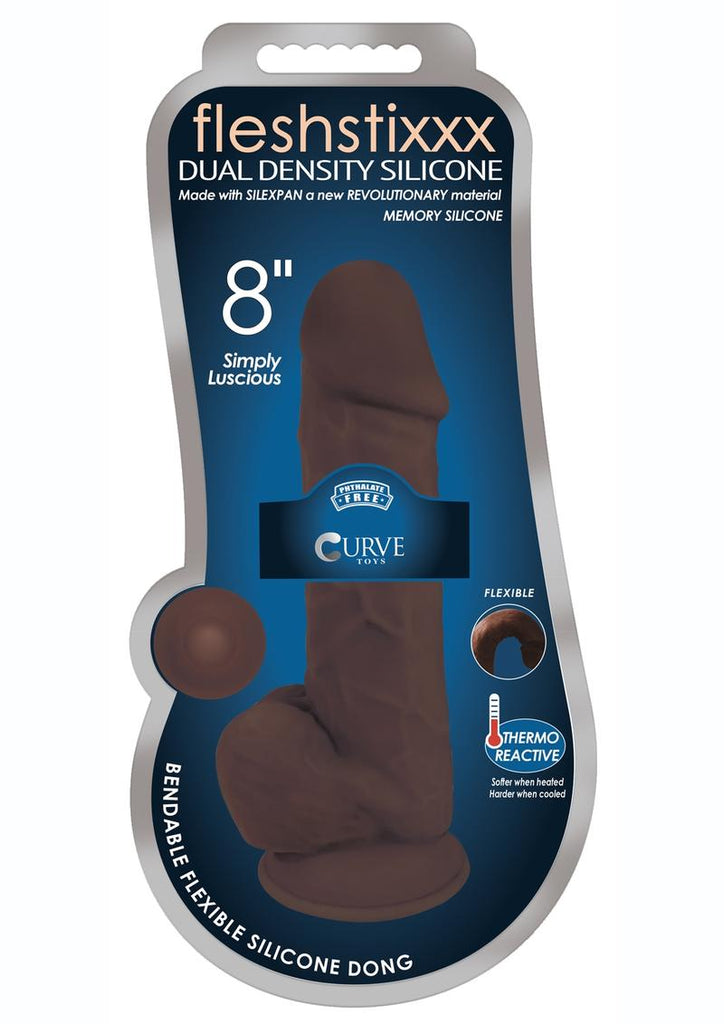 Fleshstixxx Dual Density Silicone Bendable Dong with Balls - Chocolate - 8in