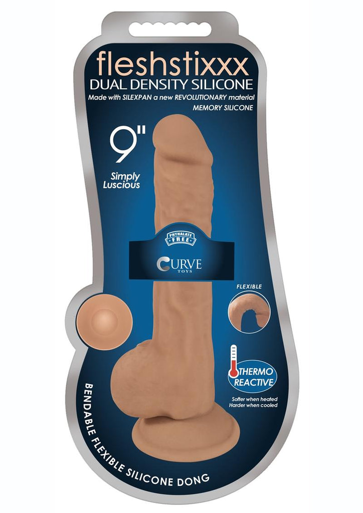 Fleshstixxx Dual Density Silicone Bendable Dong with Balls - Caramel - 9in