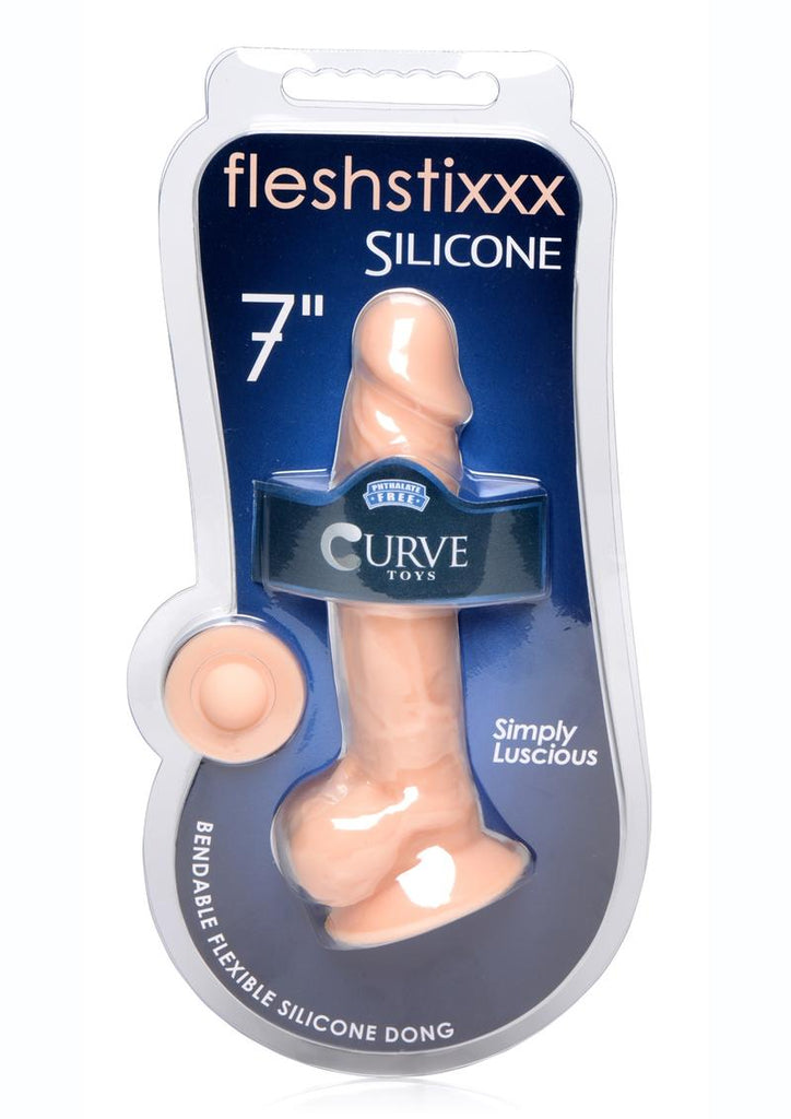 Fleshstixxx Silicone Bendable Dong with Balls - Vanilla - 7in