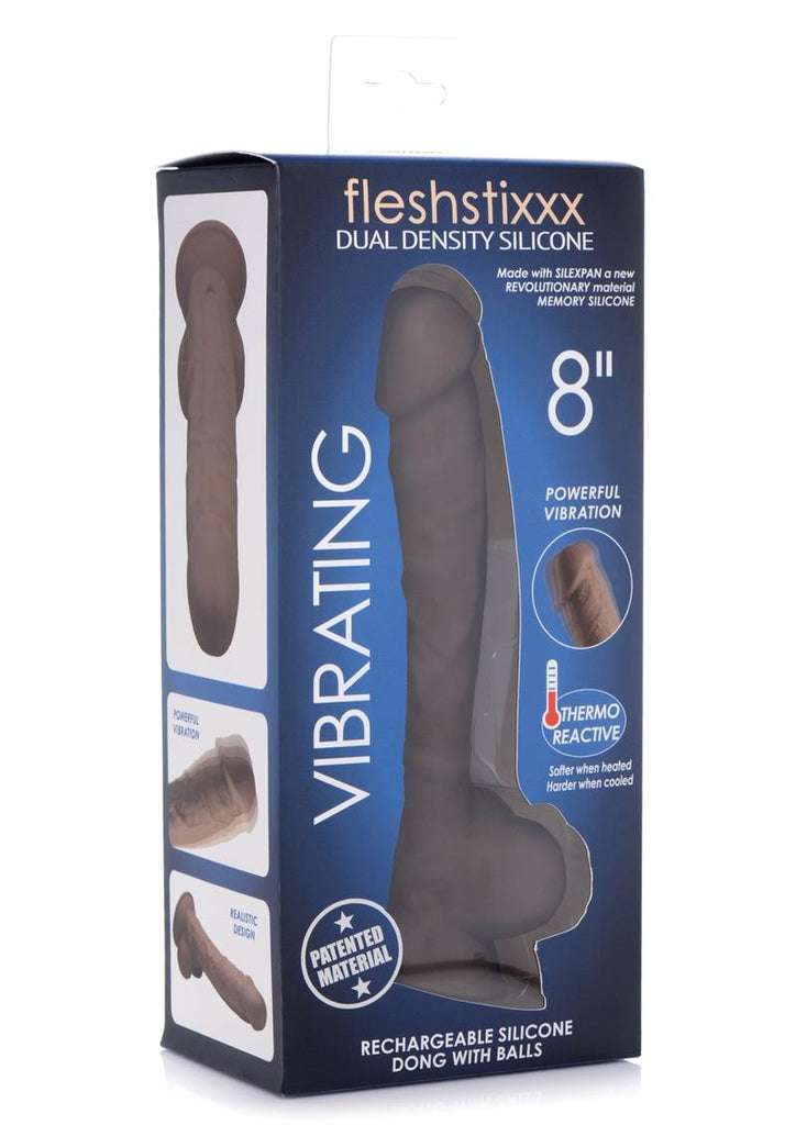 Fleshstixxx Silicone Rechargeable Vibrating Dong with Balls - Chocolate - 8in