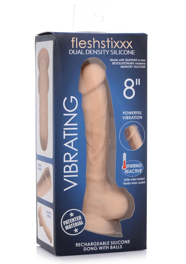Fleshstixxx Silicone Rechargeable Vibrating Dong with Balls - Vanilla - 8in