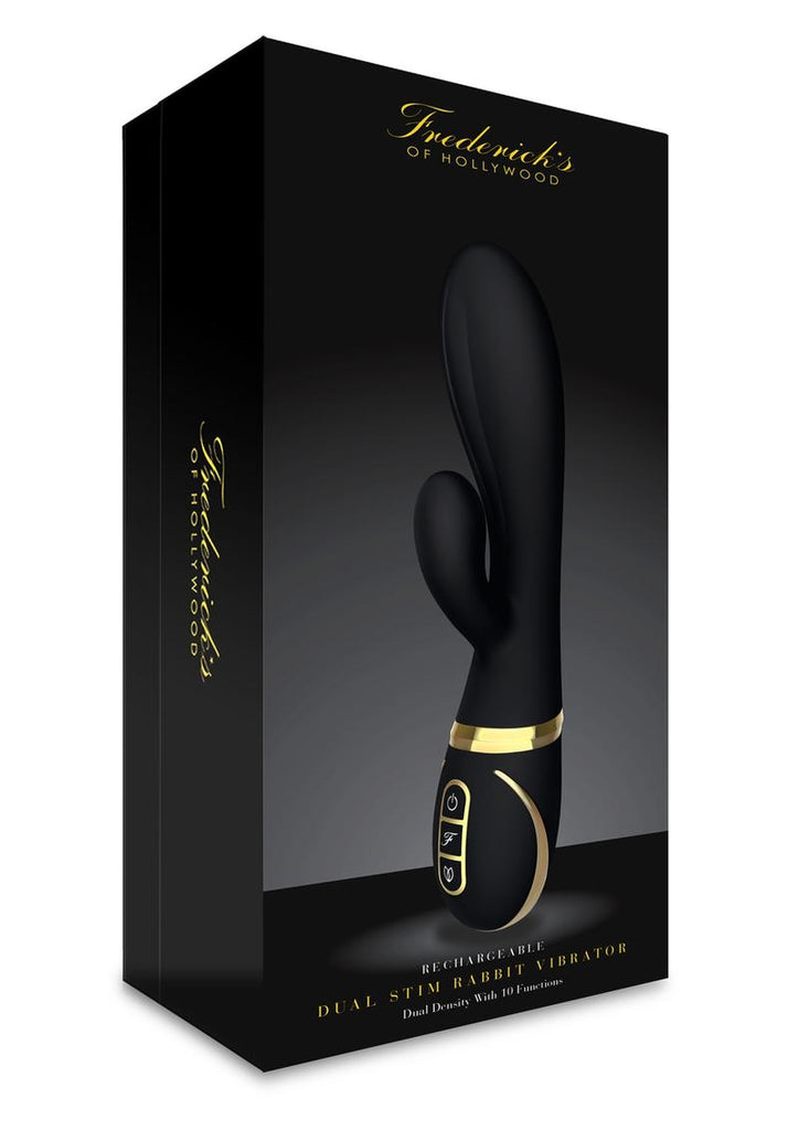 Frederick's Of Hollywood USB Rechargeable Dual Stim Rabbit Vibrator Silicone Dual Density Splash Proof - Black - 6in
