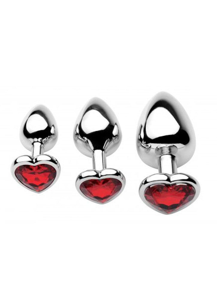 Frisky Chrome Hearts 3 Piece Anal Plugs with Gem Accents - Metal/Silver