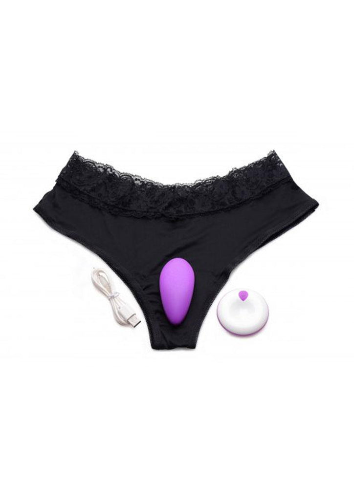 Frisky Naughty Knickers Silicone Panty Vibe with Remote Control - Purple/Silver - One Size