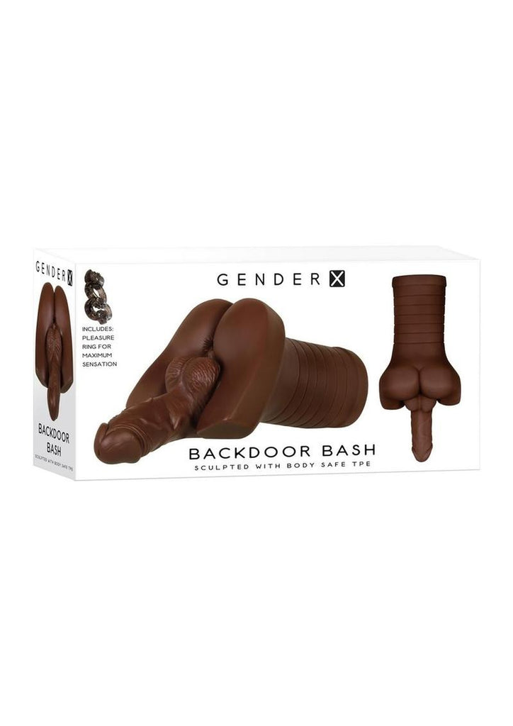 Gender X Backdoor Bash Stroker with Vibrating Cock Ring - Chocolate