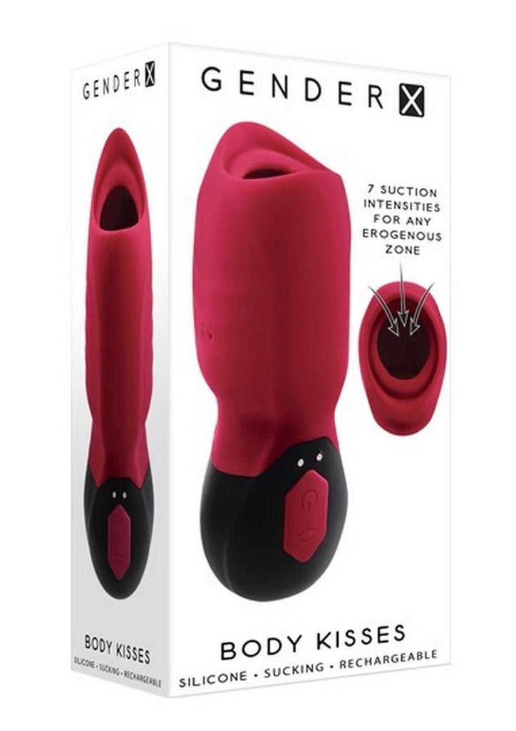 Gender X Body Kisses Rechargeable Silicone Vibrating Suction Massager - Black/Red