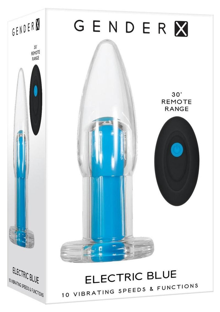 Gender X Electric Blue Silicone Rechargeable Vibrator with Remote Control - Blue/Clear