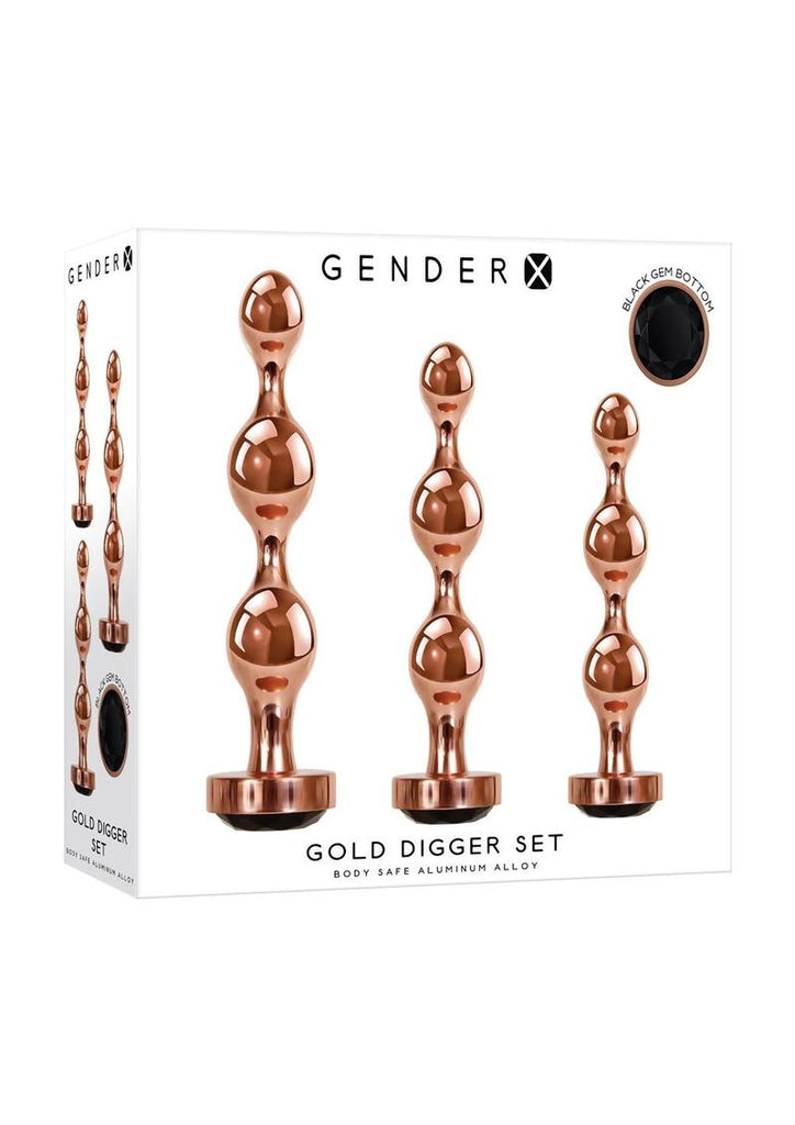 Gender X Gold Digger Set Anal Plugs - Black/Rose Gold - 3 Piece Set