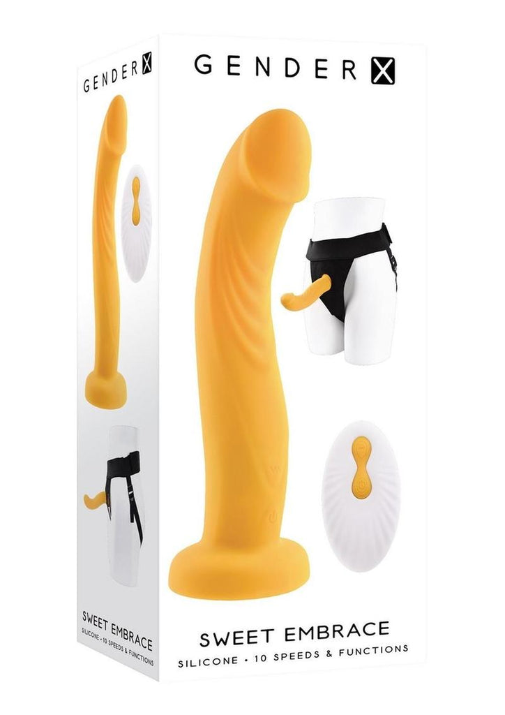 Gender X Sweet Embrace Rechargeable Silicone Dual Vibrating Strap-On with Remote Control - Black/Yellow