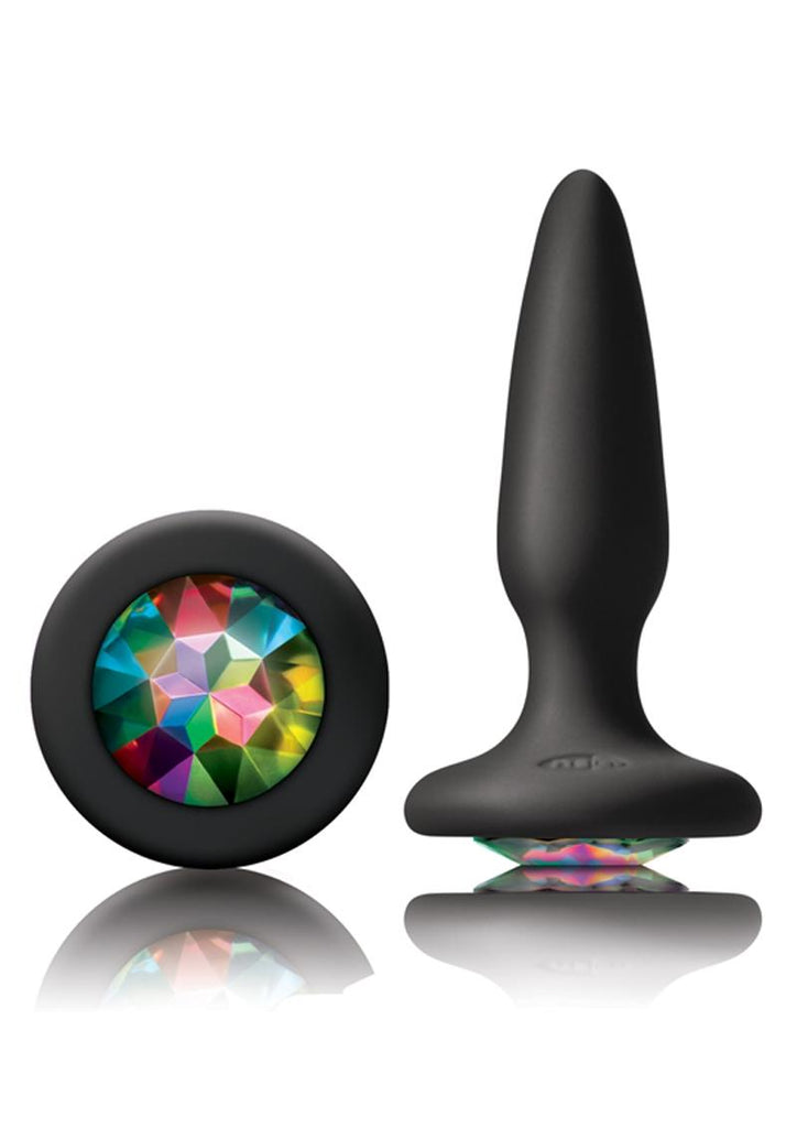 Glams Mini Silicone Butt Plug Rainbow Gem - Black/Multicolor - Small