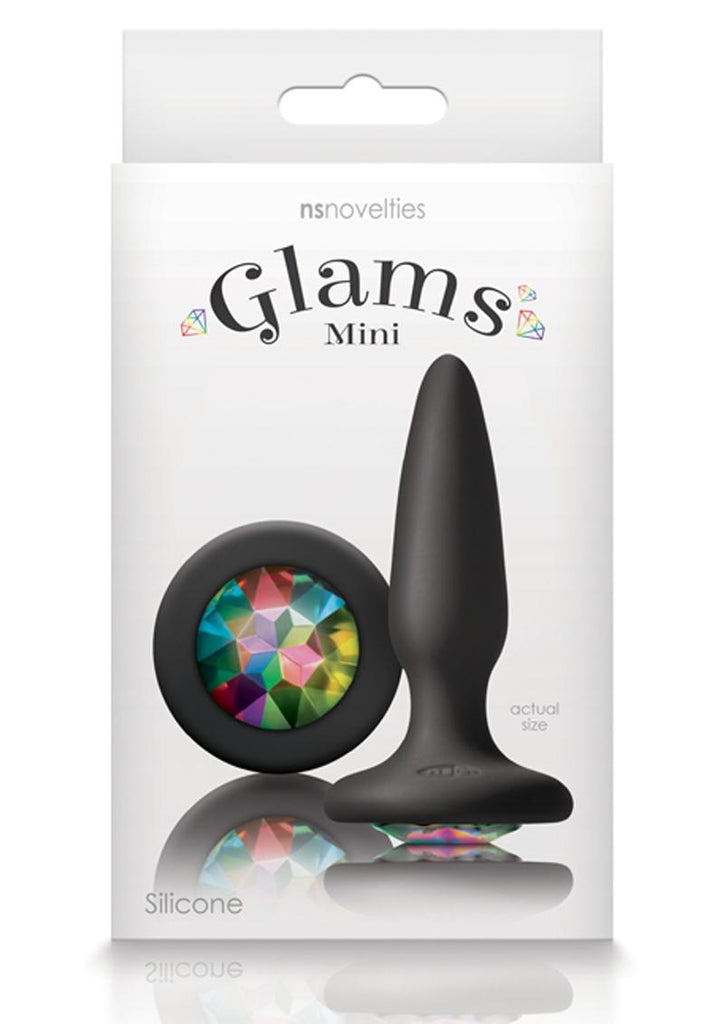 Glams Mini Silicone Butt Plug Rainbow Gem - Black/Multicolor - Small